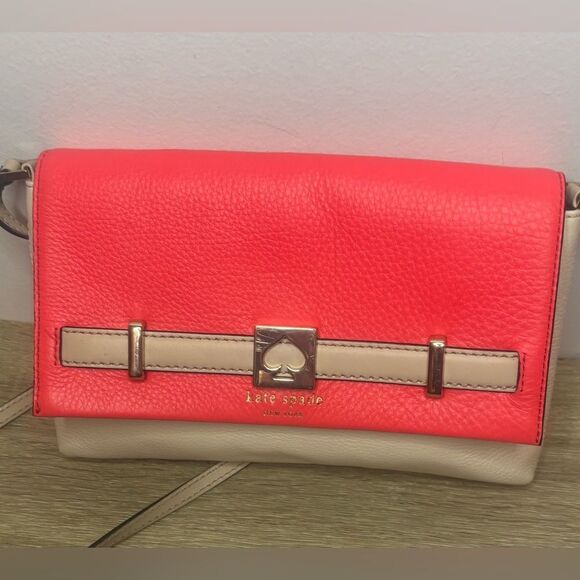 kate spade Handbags - Kate spade GUC bright pink/cream pebbled leather loula Houston street bag